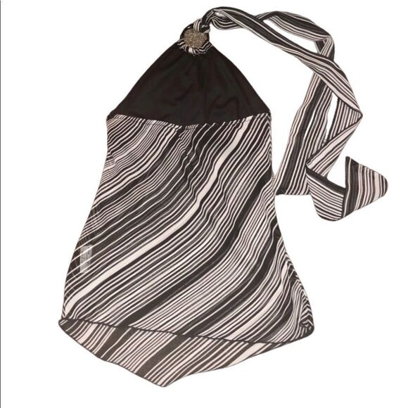 Small BCX Black & white zebra stripes halter top - Picture 2 of 4